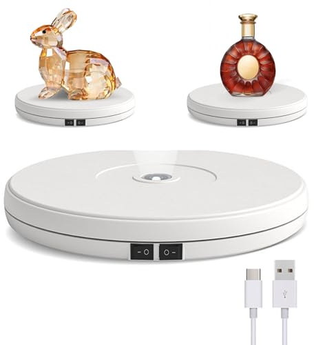 YVVV 25 cm LED Rotierender Displayständer Weiß, 360° Motorisierter Drehteller mit Beleuchtung, 10 kg Tragfähigkeit, Elektrischer Spinner für Produktfotografie, Schmuck & Ausstellungen – USB Betrieben