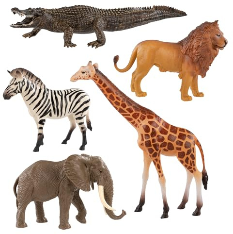Idena 40388 - Spielfiguren Set, 5 Zootiere aus Kunststoff, jeweils ca. 10 cm groß, Tierfiguren für Kinder ab 3 Jahren