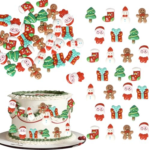 SYKYCTCY 30 Pack Merry Christmas Cupcake Toppers Resin Little Figurine Snowman Santa Christmas Tree Cupcake Picks for Xmas Theme Holiday Party Cupcake Decorations Supplies