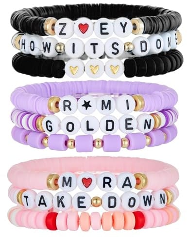 MLPKOI 9 Stück Inspirierte Armbänder, Freundschaftsarmbänder, Buchstaben Perlenarmbänder, Stapelbare Stretch Armbänder, Themenparty Schmuck, Kpop Accessoires für Fans