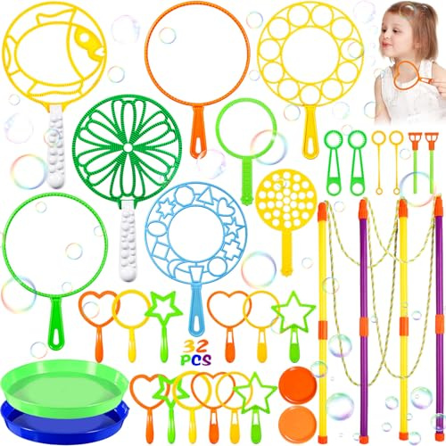 CYJJYZ 32Pcs Kit de Soplado de Burbujas, Kit de Varita de Burbujas, Juego de Burbujas de Jabón, Kit de Burbujas de Jabón para Actividades al Aire Libre, Fiestas de Cumpleaños, Juegos Infantiles