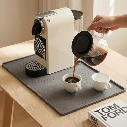 Coffee Mat Waterproof Silicone Bar Mat for Espresso Machine and Coffee Maker Leak-Proof Dish Drying Mats for Kitchen Counter, 28x38cm, Grey