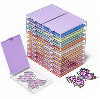 CATEARED Diamond Art Storage Trays with Lid, 20-Pack Premium Diamond Painting Accessories & Tools, Stackable Rhinestone Organizer for Nail Gems & Bedazzling Kit, Craft Supplies for Adults & Kids