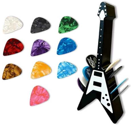 Reccisokz Gitarren Zubehör Set, Inklusive 10 Stück Bunte Plektren (0,46 mm), Elegante Aufbewahrung & Präsentation von Gitarrenpicks,Praktisches Geschenk für Gitarristen