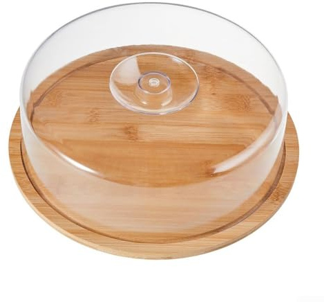 ComfyHarbor Alzata in legno da 25,4 cm con coperchio a cupola, vassoio rotondo da dessert per matrimoni, compleanni, feste, coperchio protettivo mantiene le torte fresche, per servire facilmente le