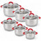 EliteHoff Set di pentole a induzione da 12 pezzi, pentola in acciaio inox a 7 strati, set di 6 pentole con coperchio e maniglie in silicone, per tutti i tipi di fornelli, rosso (E-4028)