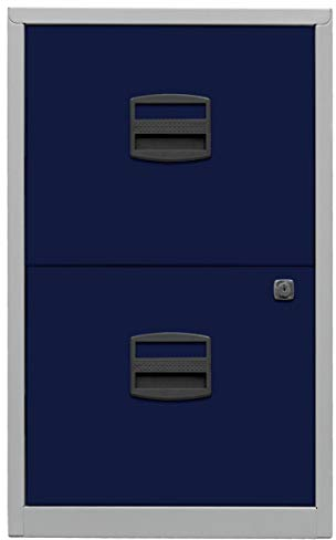 Bisley Home Hängeregistraturschrank PFA, 2 HR-Schubladen, Metall, 505 Korpus Lichtgrau, Fronten Oxfordblau, 40 x 41.3 x 67.2 cm
