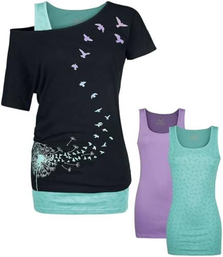 Full Volume by EMP Damen schwarzes T-Shirt im Double-Layer-Look mit Zwei Tops