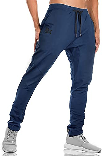 BROKIG Mens Gym Tracksuit Bottoms Jogging Running Joggers M Navy
