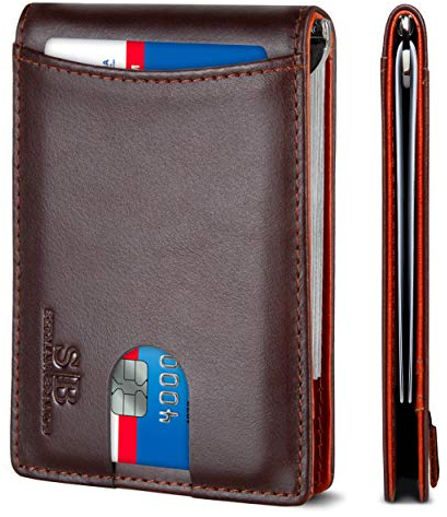 SERMAN BRANDS Portefeuille Fin à Deux Volets en Cuir véritable Minimaliste avec Poche Avant pour Homme avec Pince à Billets, Chocolat fondu 1.0, Taille S