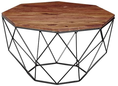 FineBuy Couchtisch Sheesham Massivholz/Metall 66 x 40 x 66 cm, Wohnzimmertisch Massiv Braun, Sofatisch Modern Holztisch, Tisch Wohnzimmer Industrial