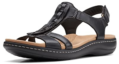 Clarks Collection Women's Laurieann Kay Flat Sandal, Black Leather, 6 Medium US