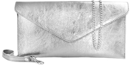 XL Silver Leather Clutch Bag
