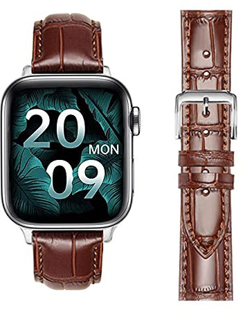 MUENShop Compatible with Apple Watch Leather Brown Strap 42mm/44mm/45mm Replacement Wristband for iWatch (42mm/44mm, Cowhide Brown)