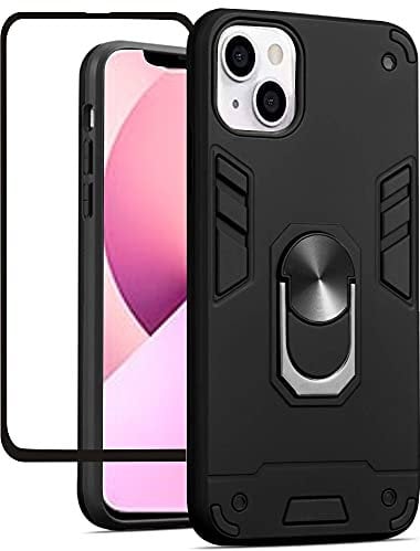 Folmecket iPhone 13 mini Case, With Screen Protector 360 Degree Rotating Metal Ring Shock Absorption Reinforced Corner TPU for iPhone 13 mini Case 5.4 (iphone 13 mini Black)