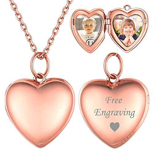 ChicSilver Personalisierter Herz Medaillon anhängere Rosegold Fotoanhänger für 2 Foto Damen Mädchen Bildanhänger mit Geschenkebox für Paar Pärchen Model