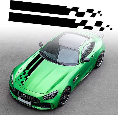 Auto Motorhaube Streifen Aufkleber, Auto Racing Karosserie Seite Streifen Aufkleber Rock Dach Haube Stoßstange Streifen Aufkleber Vinyl Streifen Dekoration für Autos SUV LKW Geländewagen, Schwarz
