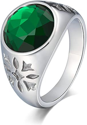 Mesnt Edelstahl Ringe für Herren Damen 15mm Ring Herren Edelstahl Totem Zirkonia Hochzeitsring Siegelring Grün Ringgröße 60 (19.1)
