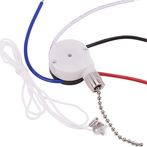 Rfeeuubft Ceiling Fan Switch Kit 3 Speed 4 Wire, Fan Switch Zipper Speed Control Switch, ZE-208S Pull Wire Switch with Rope Silver