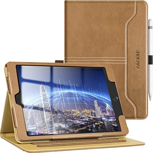 ZAEXAE Hülle für iPad 9.7 Zoll (6. Generation 2018, 5. Generation 2017, iPad Air 2 2014, iPad Air 1 2013), Pu Leder Schutzhülle Cover mit stifthalter, Ständer, Auto Schlaf/Wachen, Braun