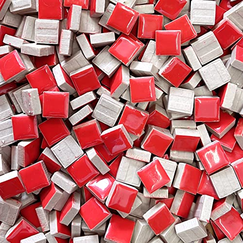 200 g quadratische rote Keramikfliesen, Mosaikfliesen, bunte Keramik-Mosaik-Stücke, Kunstherstellungszubehör für Basteln für Badezimmer, Blumentopf, Outdoor-Tische, Untersetzer – 15 mm