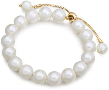 Lulu Jane Damen Armband Messing rund Muschelkernperle 10 mm weiß Perlenarmband