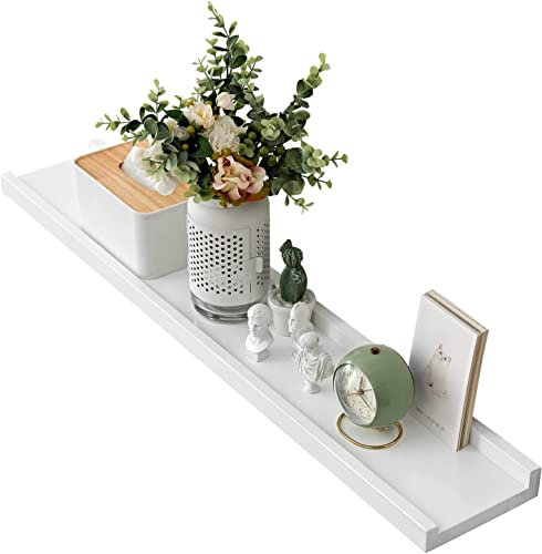 Gieanoo Wandregal Weiß Bilderleiste Eichenholz regalbrett Wandmontierte schwebende Regale Hängeregal für Schlafzimmer, Küche, Badezimmer, Wohnzimmer (50x15cm)