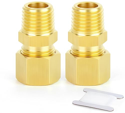 ERGAOBOY 2 Stück 8mm OD x 3/8 BSP Gewinde Messing Kompression Rohrverschraubung, Heay Duty Messing Kompression Fitting