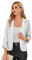 GRACE KARIN Damen Business Casual Cropped Blazerjacke Offene Blazer 3/4 Ärmel kurz Leicht Jacke Mantel Strickjacke Cardigan L Silber Weiß CL2577A23-02