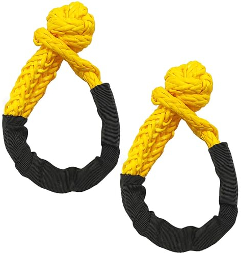Lot de 2 manilles souples et solides - Résistance à la rupture 17T - Corde de récupération pour le sauvetage de remorque (jaune, 12 mm x 55 cm)