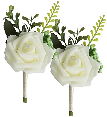 Ciieeo 2st Bräutigam Trauzeuge Corsage Braut Anstecker Gefälschte Ansteckblume Anstecknadel Für Männer Künstliche Hochzeitsblume Korsage Zubehör Weiß Hochzeitskleid Sport Mann