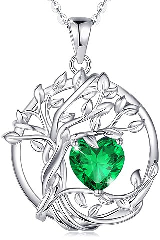 FANCIME Lebensbaum Smaragd Kette für Damen 925 Sterling Silber Baum des Lebens Smaragd Anhänger Halskette Schmuck Geschenke für Frauen Mädchen, Kettenlänge: 40+5 cm