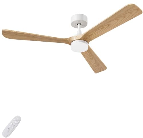 AUTODAY Holz Deckenventilator mit Beleuchtung leiser Gleichstrommotor 132 cm deckenventilator outdoor 3 hölzern flügel dimmbarem LED 24W fernbedienung mit Memory-Funktion 6 Geschwindigkeiten Timer