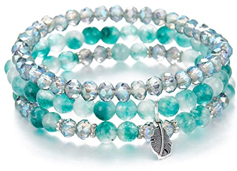 FULU AUTUMN Perlenarmband Stretch Damen Armband Mehrschichtiges Boho Modeschmuck für Mama Oma und Frau Geburtstagsgeschenk(Jade green)