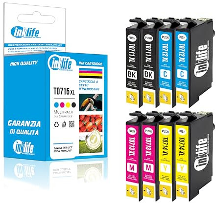 Inklife tecnologia al tuo servizio Inklife Druckerpatronen kompatibel mit Epson T0715 Multipack 4 Farben Gepard - 117 ml EPST07154012 - Packung mit 8 Stück