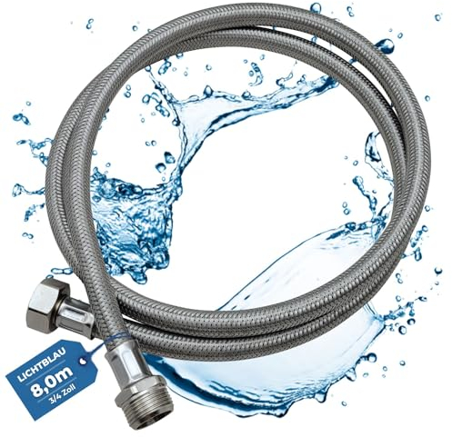 LICHTBLAU manguera de extensión aquastop resistente a doblarse 8m 2982 conexión lavadora lavavajillas I Tubo reforzado 3/4 pulgadas recto/recto junta incluida I Tubo de suministro uso universal