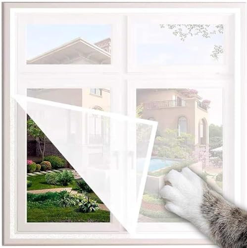 Yuly Cat Window Protection,Cat Safety Mesh with Self-Adhesive Tape,Semi-Tansparent Birds Cat Window Mesh Screen (White Sticker White Mesh, Custom Size)