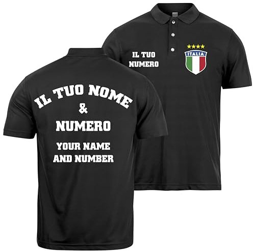 lepni.me Polo Personalizzata da Calcio Italia | Il Tuo Nome e Numero | Bandiera Italiana | Campionato Europeo di Calcio 2024 (L Nero Multicolore)