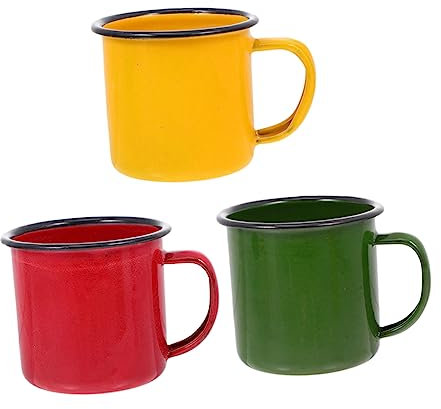 CIYODO 3Pièces Tasses Émaillées Rétro Colorées Tasses Multi-fonctionnelles pour Garçon Fille à Eau Exquises