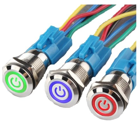 16mm stainless steel Metal Push Button Switch Ring Lamp Power Symbol Buttons LED Light Self-lock Self-reset 1NO1NC(Socket,12V)