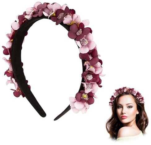 HuaMuDM Haarreif Dirndl Blumen,Blumen Haarkranz,Blumenstirnband,Bezaubernder Haarschmuck zum Dirndl, Damen Mädchen Garland,Damen Mädchen Kopfschmuck mit Blüten für Hochzeit Karneval Mottoparty