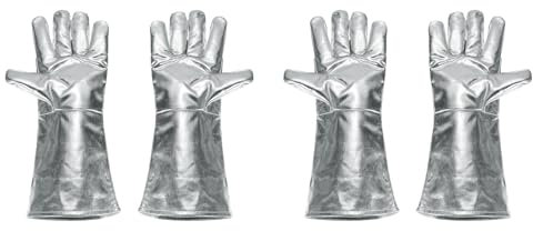 sourcing map 2Pair A333-1 Aluminized Welding Gloves 16 Fire Heat Resistant Long Sleeve BBQ Grilling Gloves for Welding Fireplace Oven Baking Garden