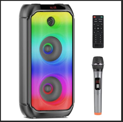 Cassa Bluetooth, 80W Peak Wireless TWS Altoparlanti portatili per feste all'aperto con subwoofer, luci colorate a LED, forte cassa musicale stereo con microfono per casa, campeggio, viaggi