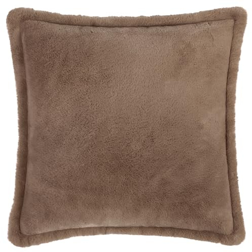 furn. Kallu Kissen mit Polyesterfüllung aus Kunstfell – weiches, Flauschiges Dekokissen mit Oxford-Kante (Mokka – 45x45cm)