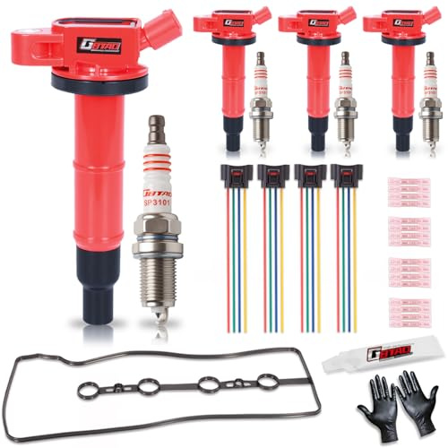 GBTAD Set of 4 Ignition Coil Pack, Spark Plug, Connector, Engine Valve Cover Gasket Set for Toyota 2.4L 2002-2009 Camry Matrix RAV4 Solara Highlander Scion TC xB Lexus HS250h Replaces UF333 UF494