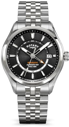 Rotary Seamatic Herren-Armbanduhr, 100 GMT, 100 m, wasserdicht, Edelstahl