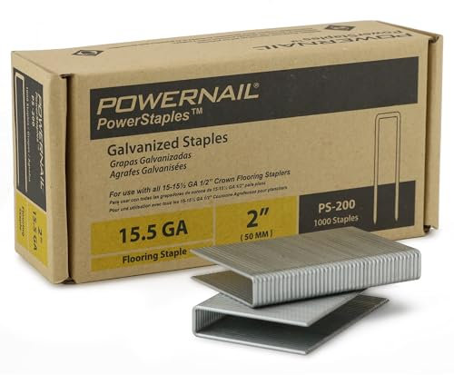 Powernail PS200 15.5 Gauge 2 Inch Length 1/2 Inch Crown Hardwood Flooring Collated Galvanized Staples (Box of 1000)