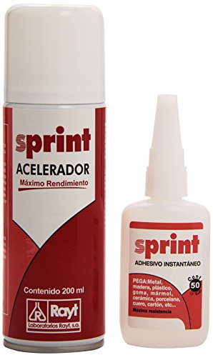 Rayt 607-99 SPRINT KIT Adhesivo instantáneo de cianoacrilato, uniones rápidas y súper resistentes en segundos. Plástico, caucho, goma, metales, porcelana + SPRINT ACELERADOR tapaporos, 50g + 200ml
