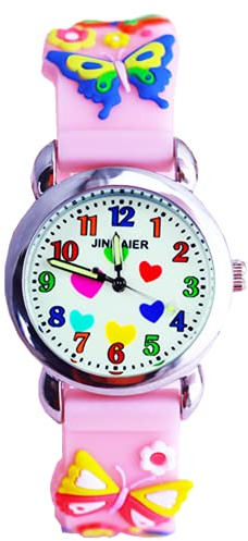 Mixe Girls Analog Wrist Watch Cartoon 3D Soft Silicone (Pink Butterfly Heart)