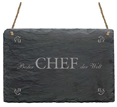 Schiefertafel « BESTER CHEF DER WELT » Schild Türschild Dekoschild Dekoration - Geschenk Firma Büro Boss Betrieb